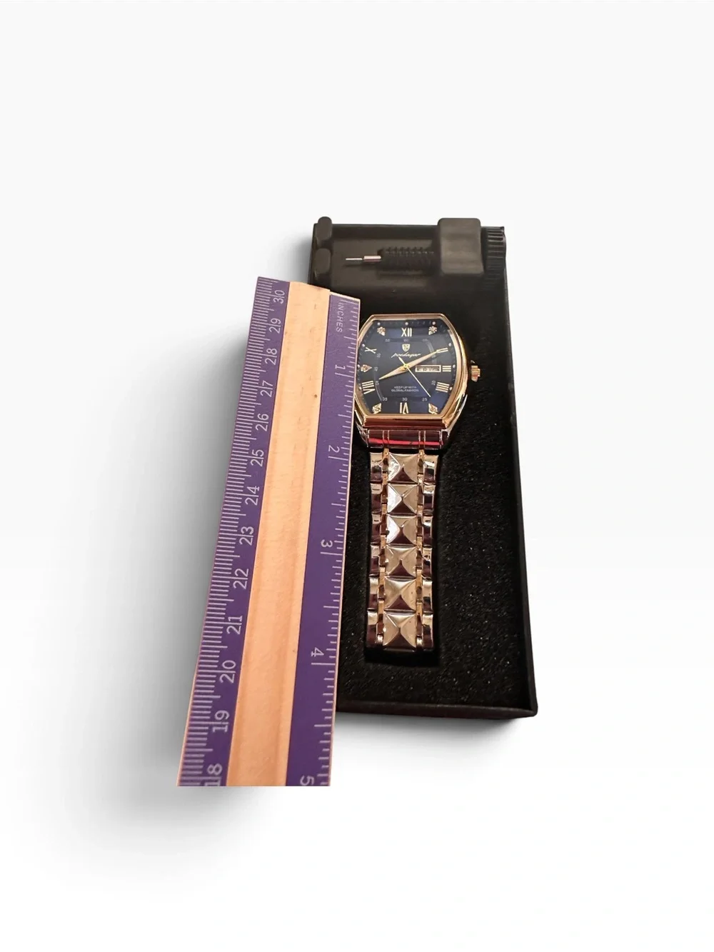 wGold-Tone Smartwatch with Blue Dial and Pyramid-Link Bracelet